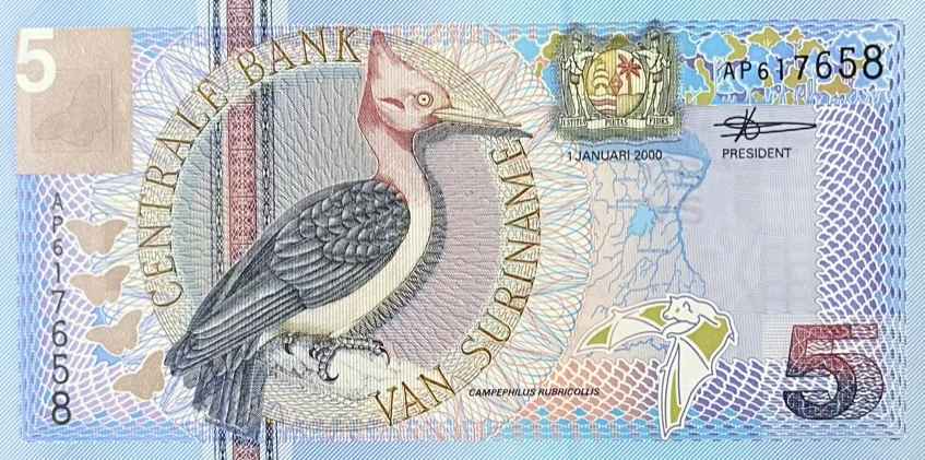 اسکناس سورینام 5 گیلدر سورینام 2000